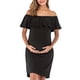thumbnail image 3 of Vestido de mujer Vestido de embarazada de manga corta con hombros descubiertos Falbala Summer Cloth, Negro, M Speravity AP002176-06, 3 of 7