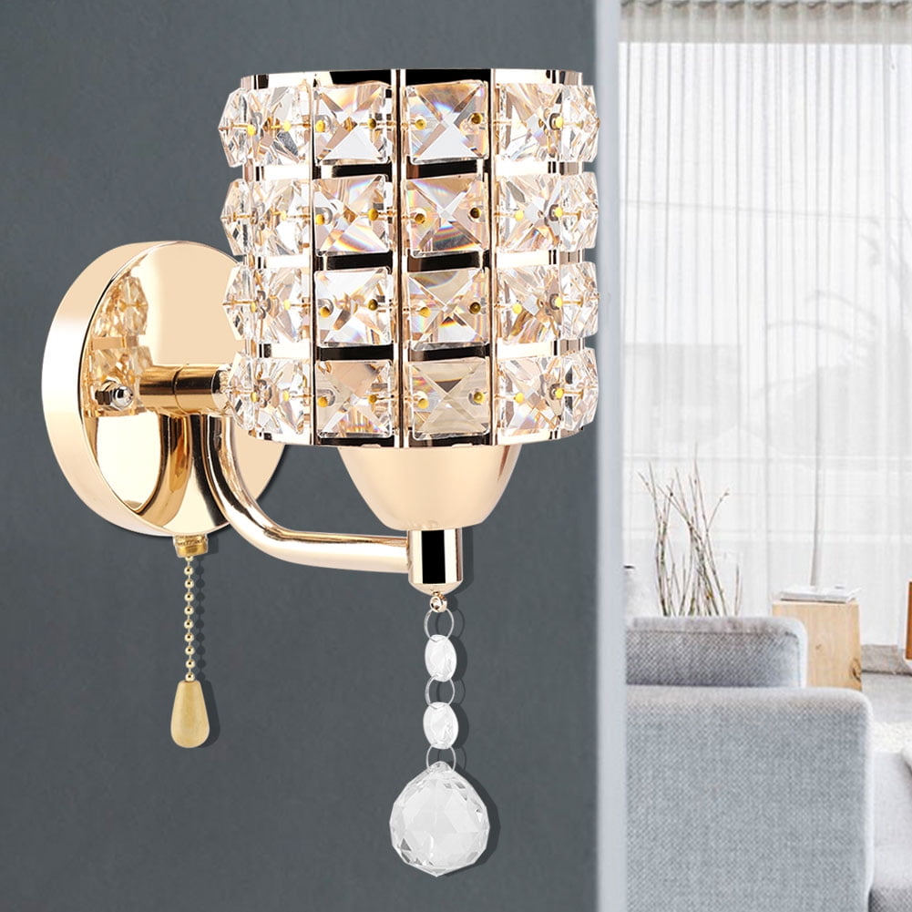 Qiilu 2pcs Modern Wall Lantern Crystal Lamp Holder Home