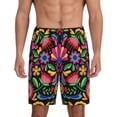 thumbnail image 1 of Balery Colorful Floral Embroidery Mexican Pantalones cortos de pijama de punto de algodón para hombre con cinturilla y bolsillos-3X-Large, 1 of 6