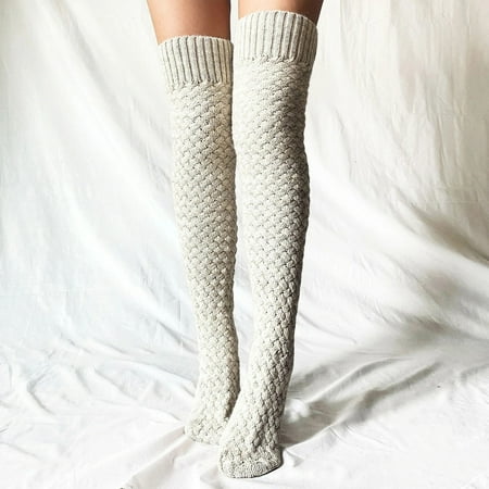 

KEVCHE Women Christmas Warm Thigh High Long Stockings Knit Over Knee Socks Xmas Beige