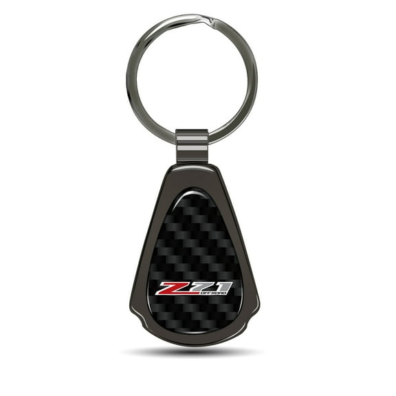 iPick Image for Chevrolet Z71 Real Black Carbon Fiber Gunmetal Black Teardrop Key Chain, Official Licensed