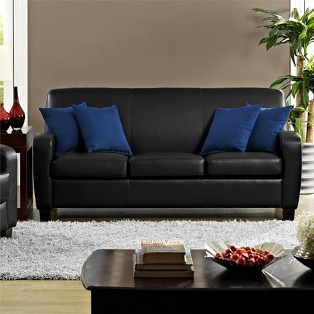 Mainstays Faux Leather Sofa Black Walmart Com