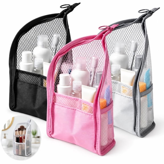 2027 Upgraded Standing Toiletry Bag with Mesh Zipper 3Pcs, Portable Travel Organizer Pouches for Cosmetics Toiletries and Daily Essentials