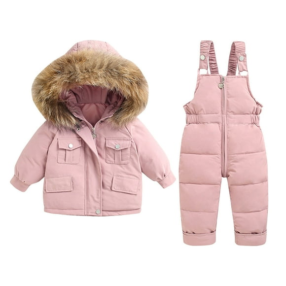 2 Piece Snow Suits for Toddlers - Unisex Baby Girls Boys Ski Suit - Kids Winter Long Sleeve Hooded Puffer Jackets and Bibs Pants Skiing Clothing for Outdoor Snowboarding Down Coat ,Pinks ,4T