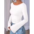 thumbnail image 5 of Women'S Long Sleeve Shirts Crop Going Out Tops Casual Boat Neck Bell Sleeve Ruched White S, 5 of 9