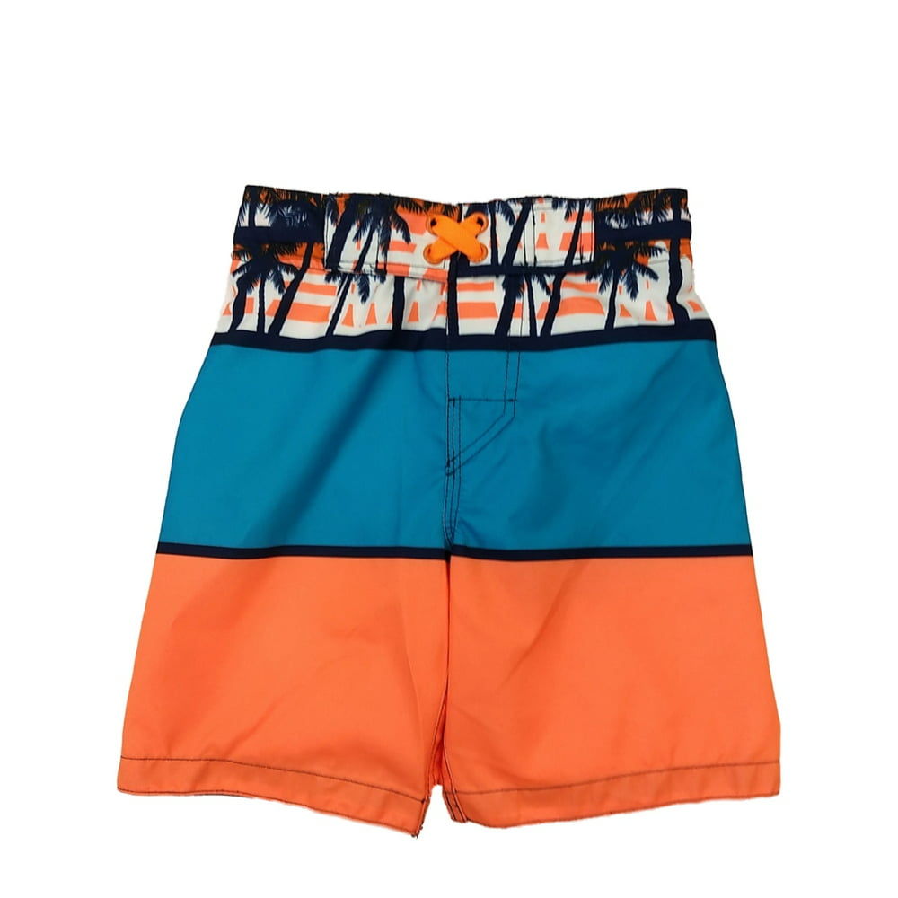 AriZona - Boys Tropical Blue & Orange Color-Block Palm Tree Swim Trunk ...