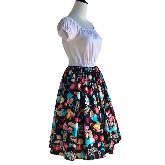 Retro Skirts Swing Women's High Waist Print One Size Skirt