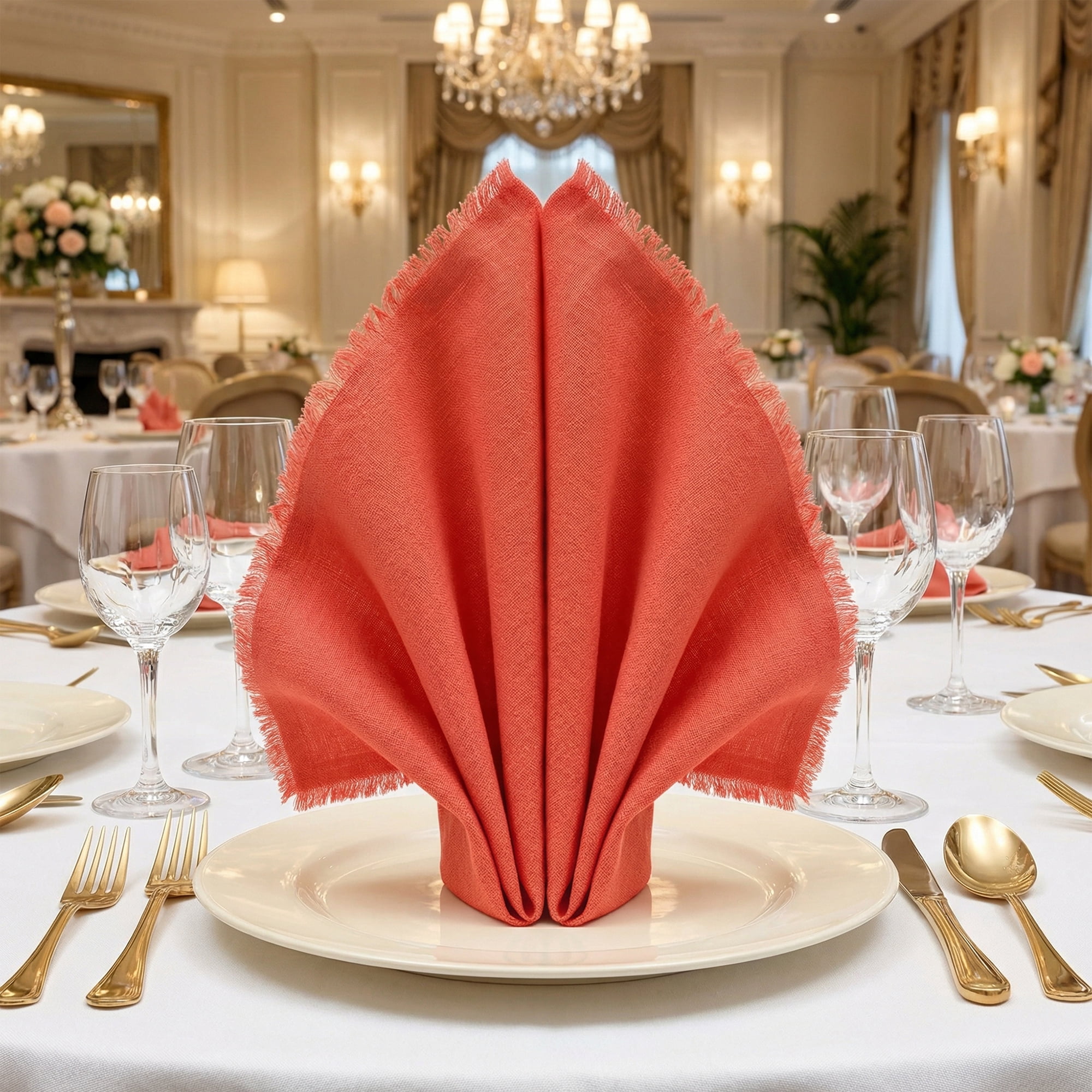 Unique Bargains 12Pcs Washable Cotton Dining Events Cloth Nspkins Caramel Orange 17x17inch
