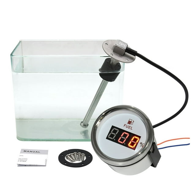 Jauge de Niveau de Carburant 52MM avec Rétroéclairage Rouge 100MM 125MM 150MM 200MM 250MM 400MM Indicateur de Niveau de Carburant pour Réservoir d'Huile Liquide 0-190ohm, Installation Facile