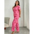 thumbnail image 3 of ValueVibe Plus Size Women Pajama Sets 2 Piece Short Sleeve Crew Neck Lounge Set Love Heart Print Sleepwear with Pocket, Red 3XL, 3 of 7