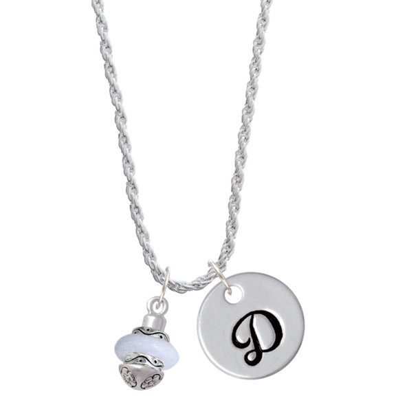 Delight Jewelry Silvertone White Center Spinner Silvertone Script Initial Disc - D - Charm Necklace, 20"+3"