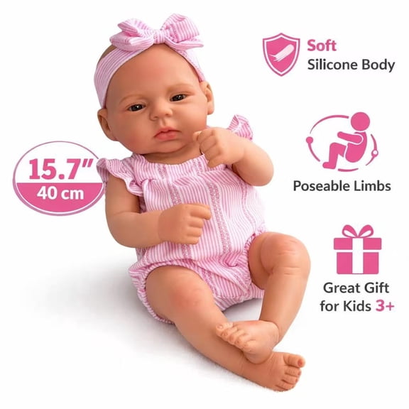 AlevRam 1Pcs Soft 40CM Lifelike Reborn Dolls Full Body Silicone Dolls Gift for Kids Age 3