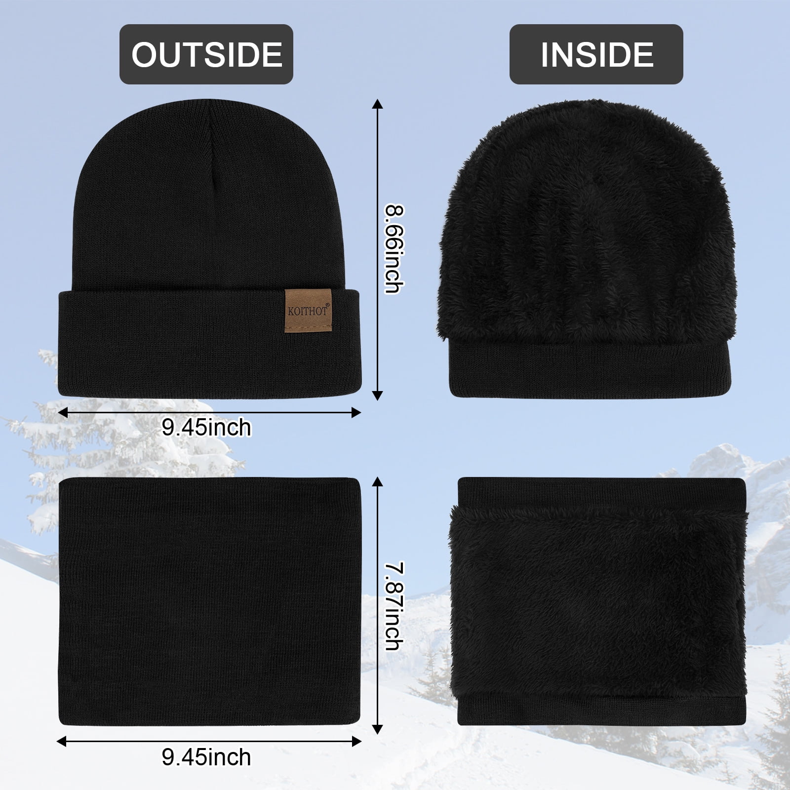 KOITHOT 5 Pcs Winter Beanie Hat Scarf Touchscreen Gloves Set with Wool Socks for Men Women Black