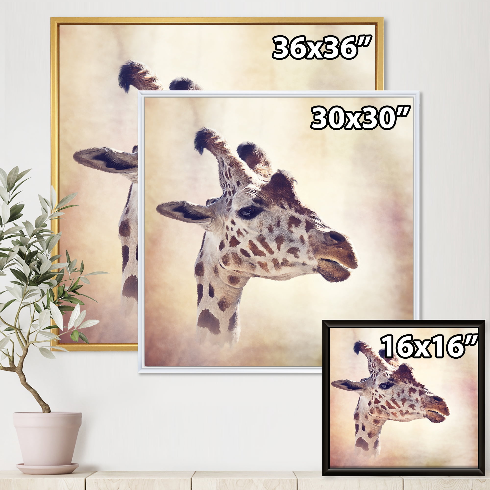 Designart 'Close Up Portrait of A Giraffe VII' Farmhouse Framed Canvas Wall Art Print