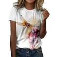 thumbnail image 2 of Wozhidaoke Dandelion Shirt Summer Clearance, Short Sleeve Women Casual Round Neck Flower Butterfly Print TShirt Top, Floral T-Shirts for Women | White XL, 2 of 5