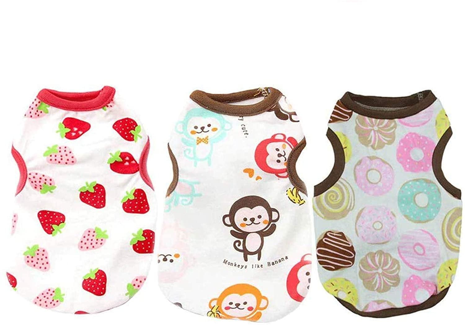 Pet Dog Cat T Shirt Clothes Cute Soft Cotton Puppy Vest Kitten Doggy Breathable Spring Summer Costume For Small Dogs Cats Pack Of 3 Strawberry Monkey Donut L Walmart Com Walmart Com