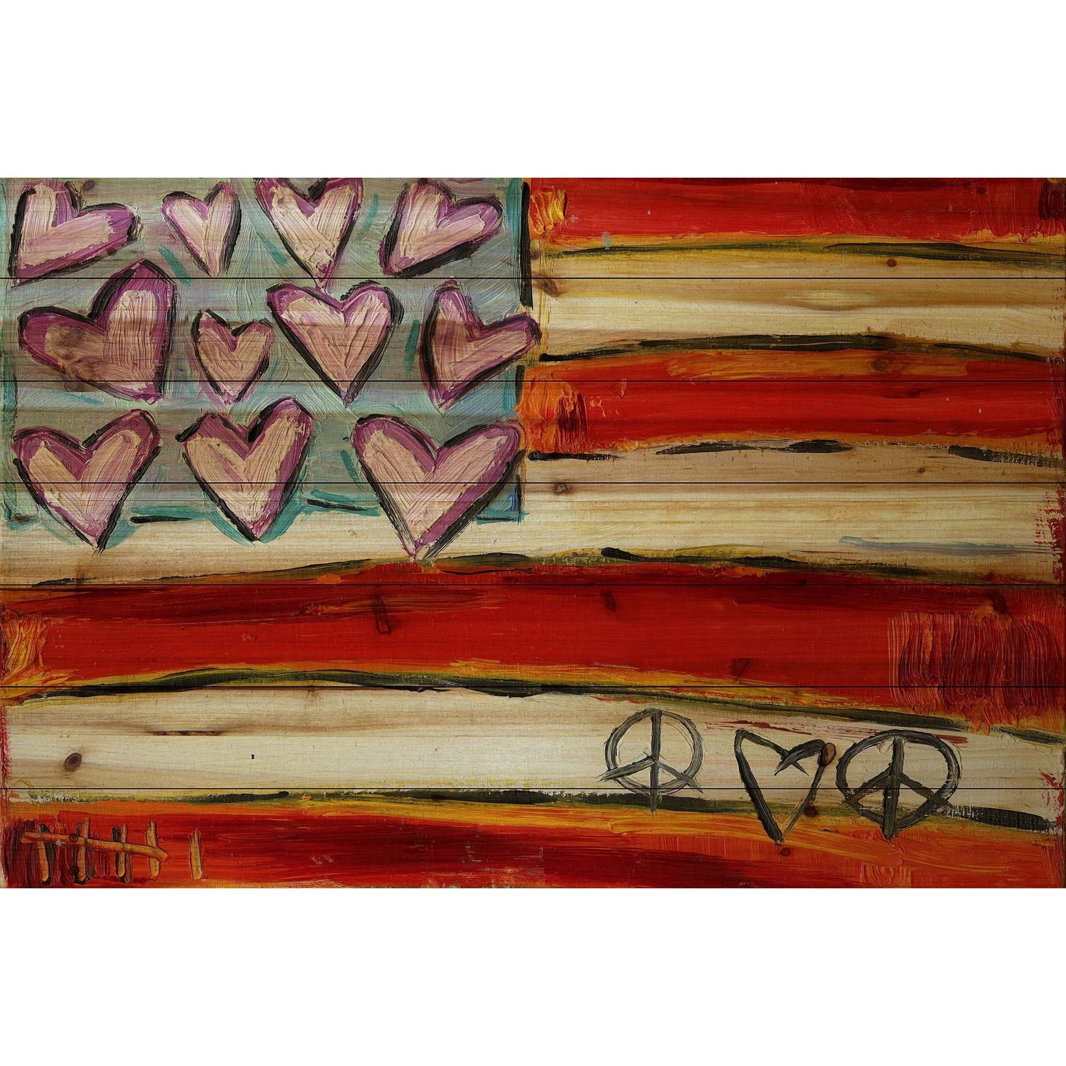 Marmont Hill "Heart Flag" by Tori Campisi Painting Print on Natural Pine Wood