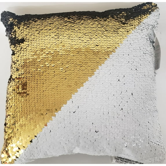 POSH HOME Magic Gold/White & Black/Silver Sequins Decorative Colorful Throw Pillow 12" x 12"