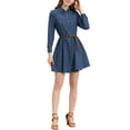 thumbnail image 2 of INSPIRE CHIC Women's Long Sleeves Above Knee Denim Shirt Dress with Belt XL Blue A, 2 of 8