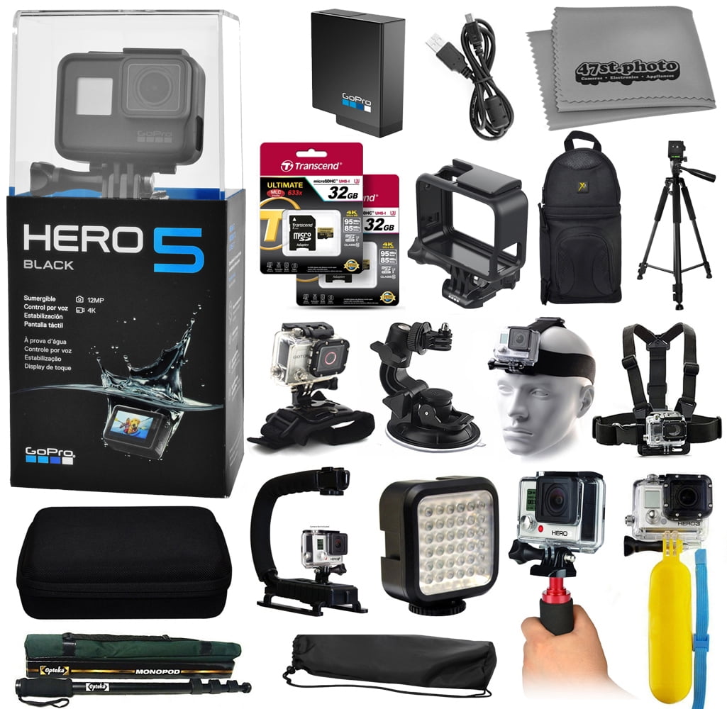 Buy GoPro Hero 5 HERO5 Black Edition + 64GB SD + Handgrip + Monopod + Chest Strap + Head Strap + Tripod + Floating Bobber by GoPro
