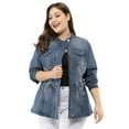 thumbnail image 3 of Agnes Orinda Women's Plus Size Fall Outfits Drawstring Waist Zipper Denim Jacket, 3 of 6