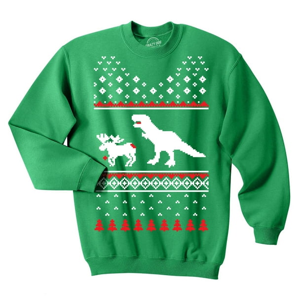 T-Rex Attacking Moose Christmas Ugly Sweater Funny Holiday Hilarious ...