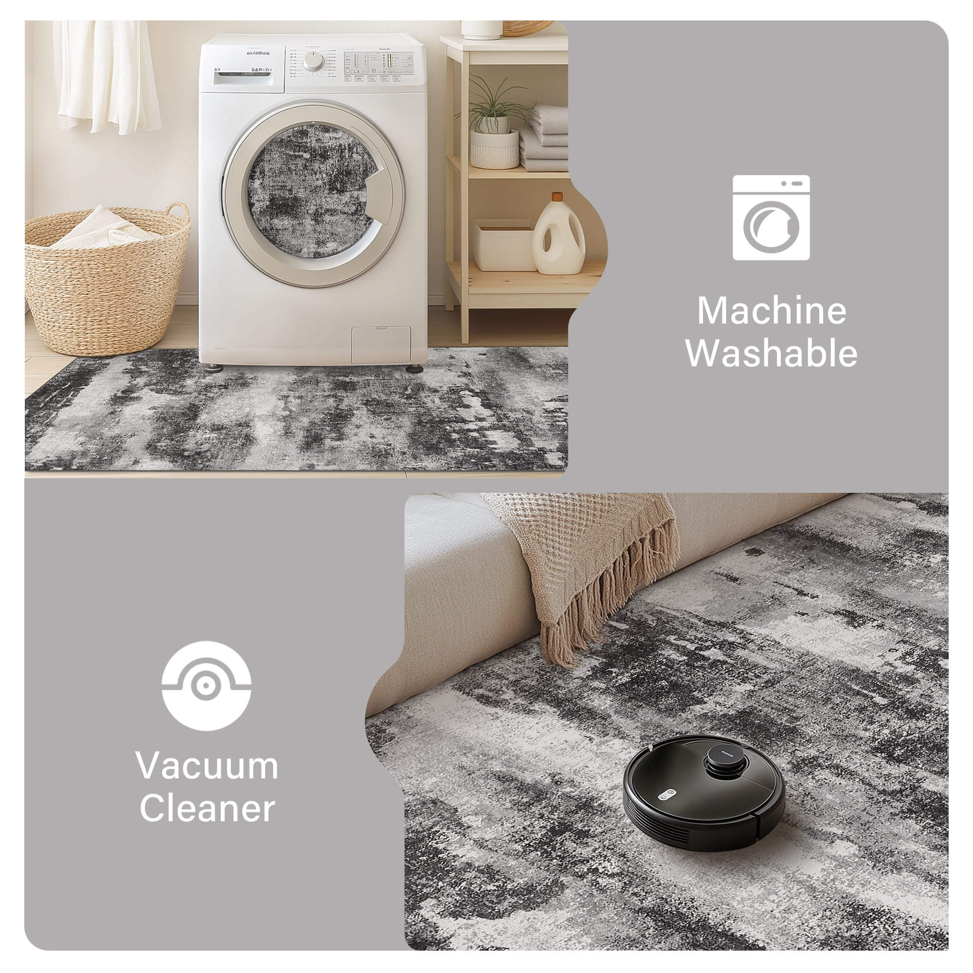 KUETH Modern Abstract Area Rugs 8x10 for Living Room Bedroom Stain Resistant Machine Washable Large Black Rug Soft Throw Rugs, Low-Pile Floor Carpet with Non Slip Backing for Dining Room