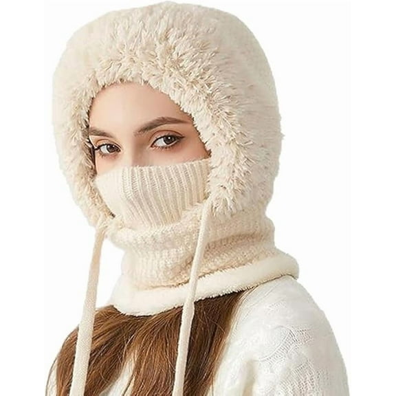 Averageon 3 in 1 Beanie Hat for Women, Outdoors Windproof Scarf Hat Balaclava Women's Knitted Hat in Autumn and Winter(A)