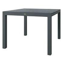 Dark Gray Patio Table 6-8 People, Expandable Aluminum Rectangle Outdoor Dining Table with Wood Effect Top for Backyard