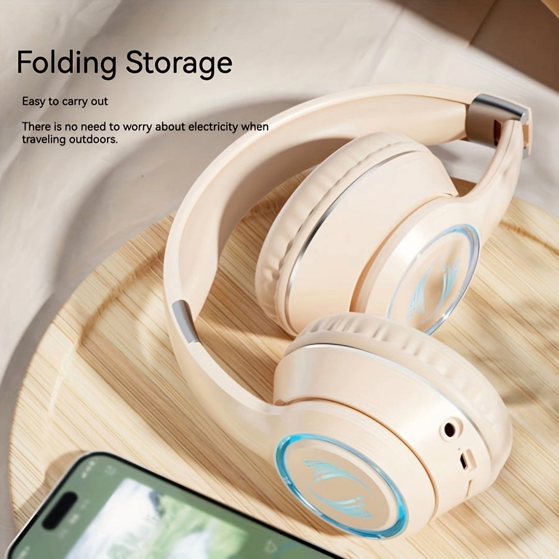 Foldable Wireless Over-Ear Headphones - Long Playtime, Wireless Stereo, Soft Earmuffs, TF Card Player - Comfortable, Portable for Smartphone & Laptop, USB Type-C Charging