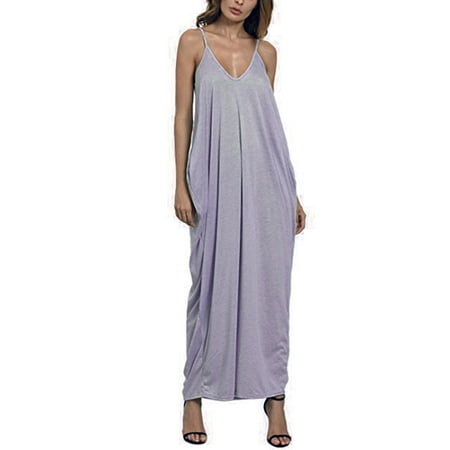 - Women's Boho Loose Fit Beach Wear Spaghetti Straps Casual Maxi Dress