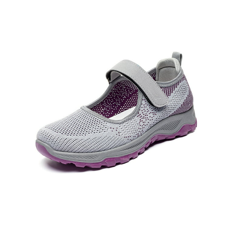 Daeful Women's Sneakers Mesh Walking Shoes Adjustable Strap Mary Jane Sports Slip Resistant Lightweight Comfort Casual Shoe Gray 8 Walmart.com