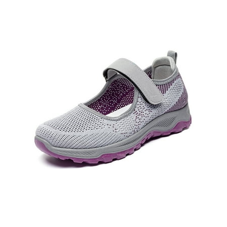 

Daeful Women s Walking Shoes Comfort Sneakers Mesh Mary Jane Wide Width Adjustable Strap Flats Women Fashion Casual Shoe Gray 7