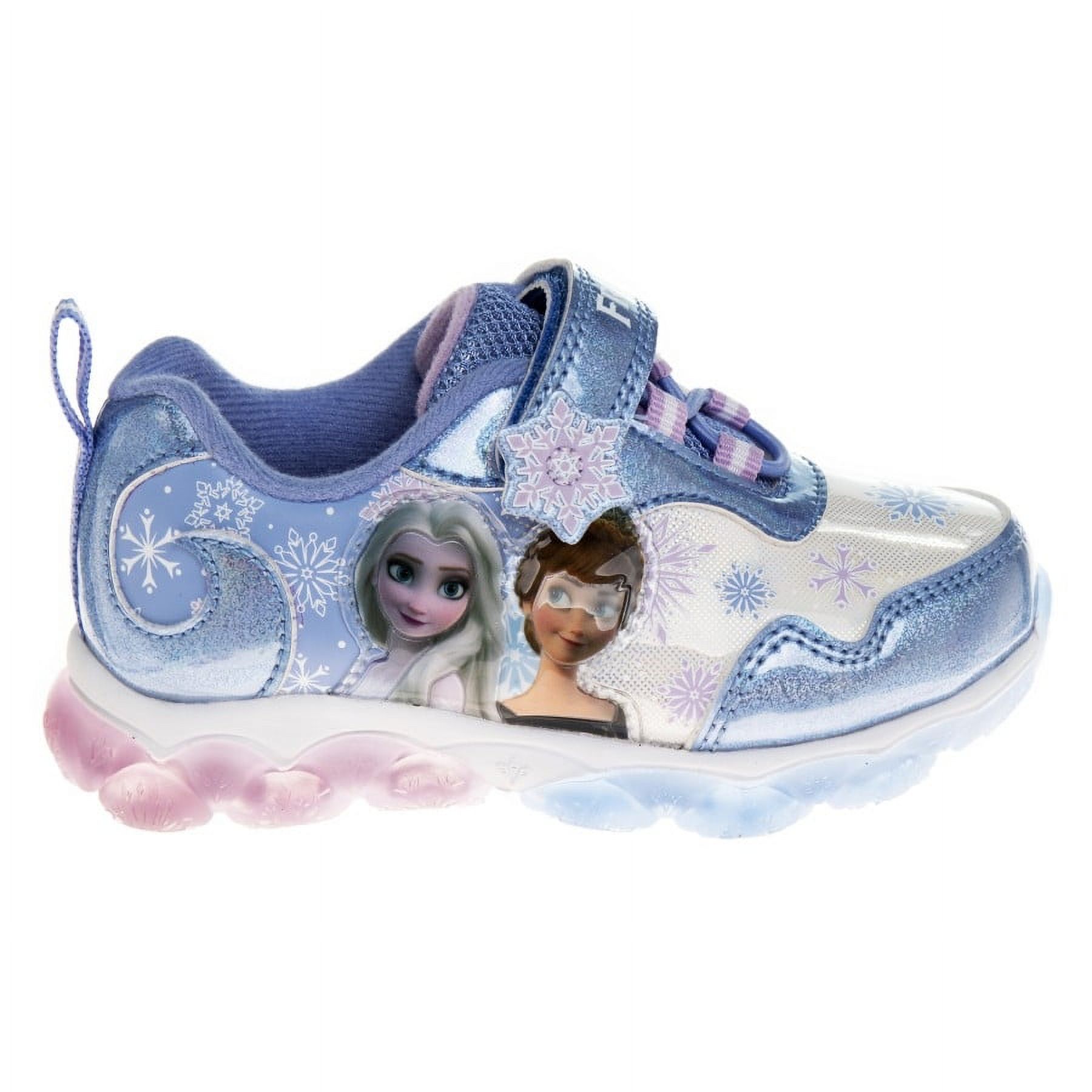 Disney Frozen Toddler Girls Hook And Loop Light Up Sneakers, Blue Pink, 9