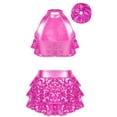 thumbnail image 2 of TiaoBug Kids Girls Sequins Sleeveless Crop Top with Ruffle Tutu Skirt Hair Band Set Latin Jazz Salsa Ballet Dance Costume Hot Pink 5-6, 2 of 5
