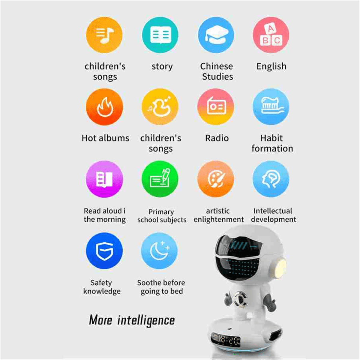 M80 AI Robot Smart AI Speaker Alarm Clock FM Radio Wireless Bluetooth Speaker RGB Light for Boy Girl Student Gift,1 * AI Robot,White