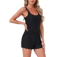 thumbnail image 4 of INSPIRE CHIC Women's Pointelle Pajama Sleepwear Solid Camisole Tops with Shorts Double Strap Loungewear Sets XL Black, 4 of 6