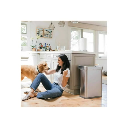 simplehuman 58 Liter Rectangular Sensor Can with Voice and Motion Control, Brushed Stainless Steel - Brushed Stainless Steel