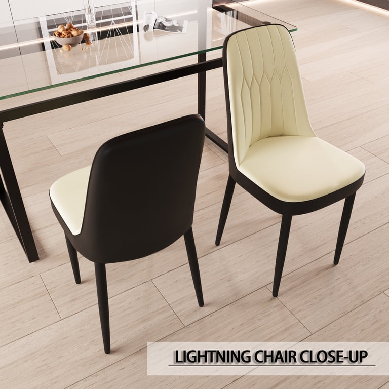 MEMUY Modern Dining Set For 4 - 51" Tempered Glass Table & 4 Black Faux Leather Chairs | Gold Legs, Easy Assembly