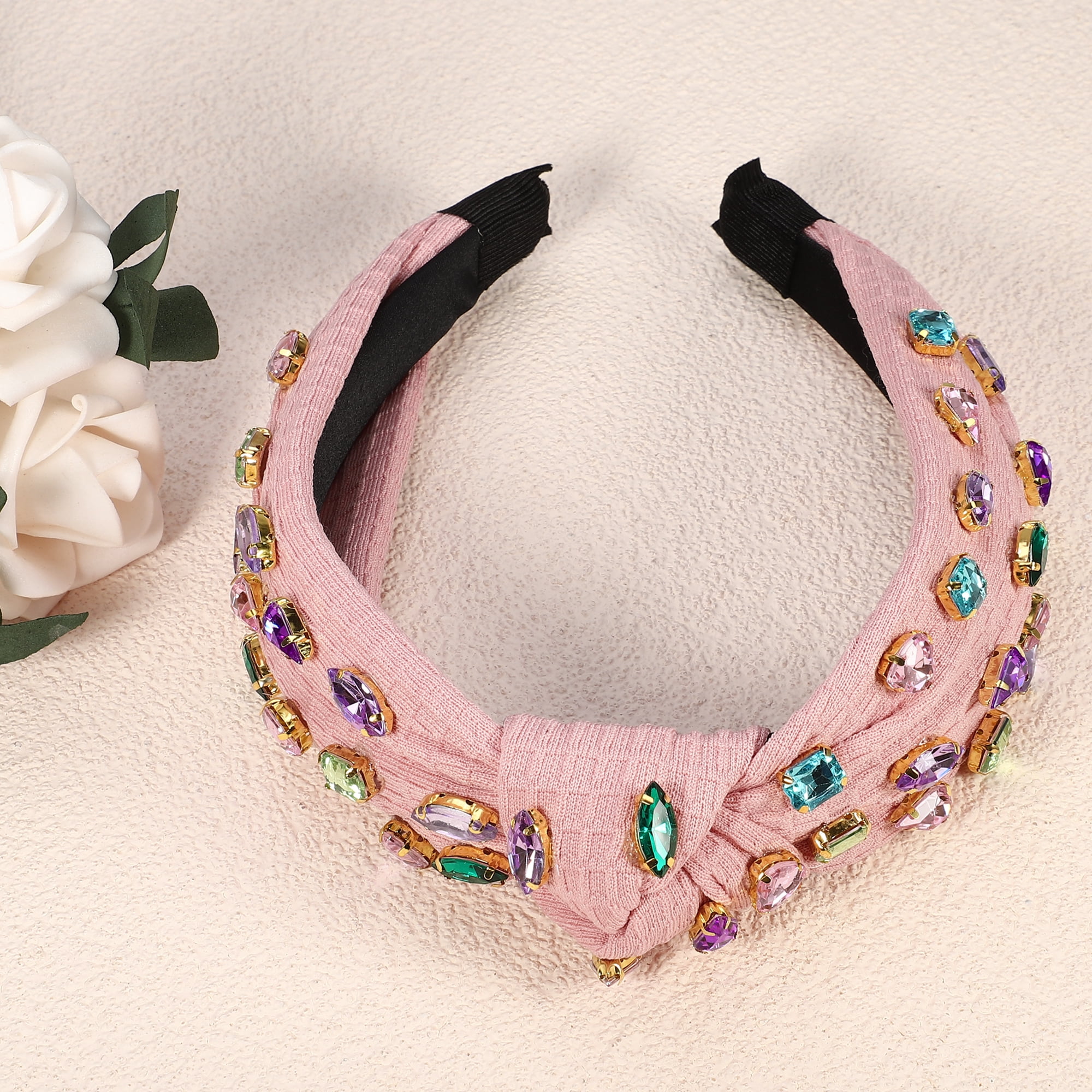 Unique Bargains Rhinestone Retro Knotted Headband Pink 5.12"x1.26"