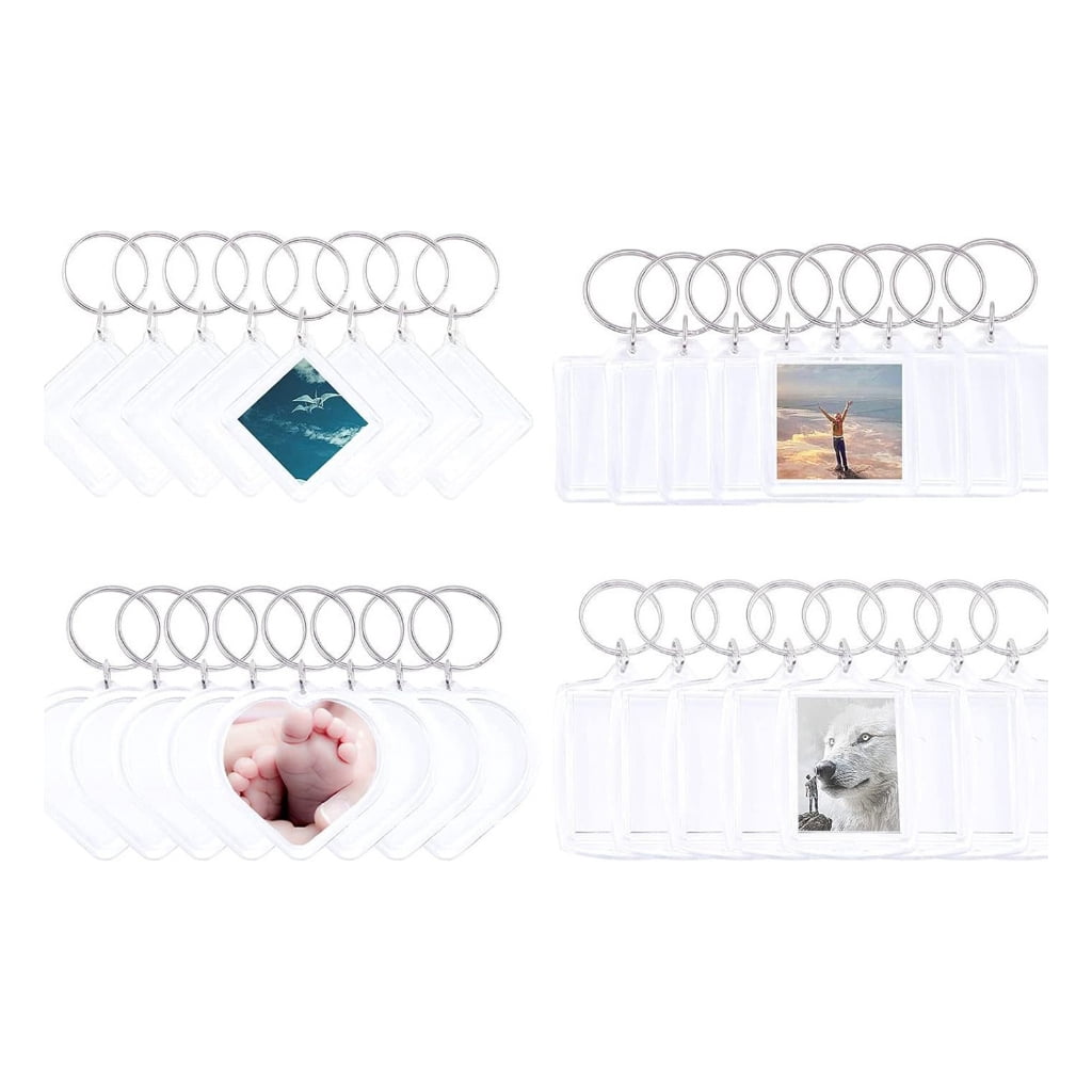 ZPAQI 40pcs Clear Acrylic Keychain Pendants Photo Frame Key Rings Bag Accessories For Valentine's Day gifts