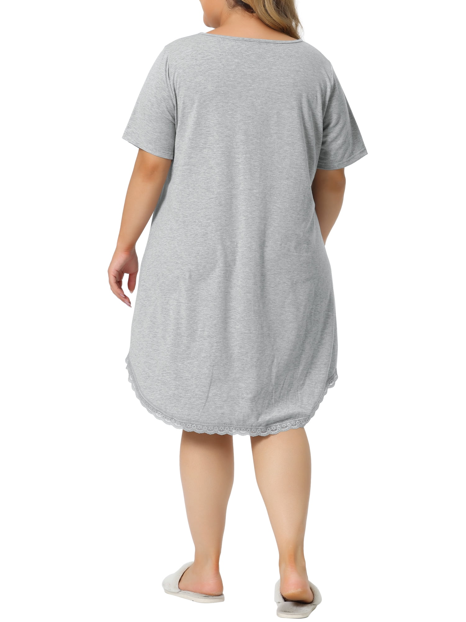 Unique Bargains Women's Plus Size V Neck Lace Trim Hem Loose Nightgown Sleepwear Pajamas 2X Light Gray