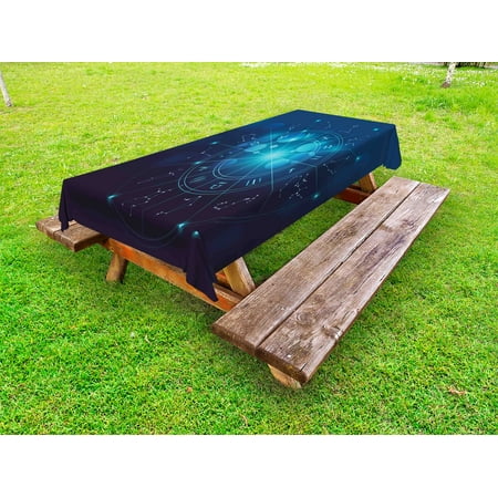 

Astrology Outdoor Tablecloth Fortune Telling Birth Chart Zodiac Signs in Space Geometrical Image Decorative Washable Fabric Picnic Table Cloth 58 X 84 Inches Turquoise Blue and White by Ambesonne