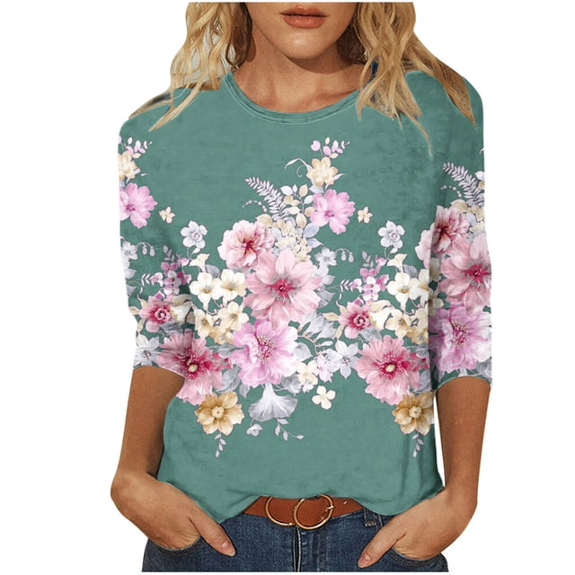 Blusas de Manga Corta para las Mujeres Pascua Impresa Suelta de Tres Cuartos de Manga Superior, Blusas para las Mujeres Casual