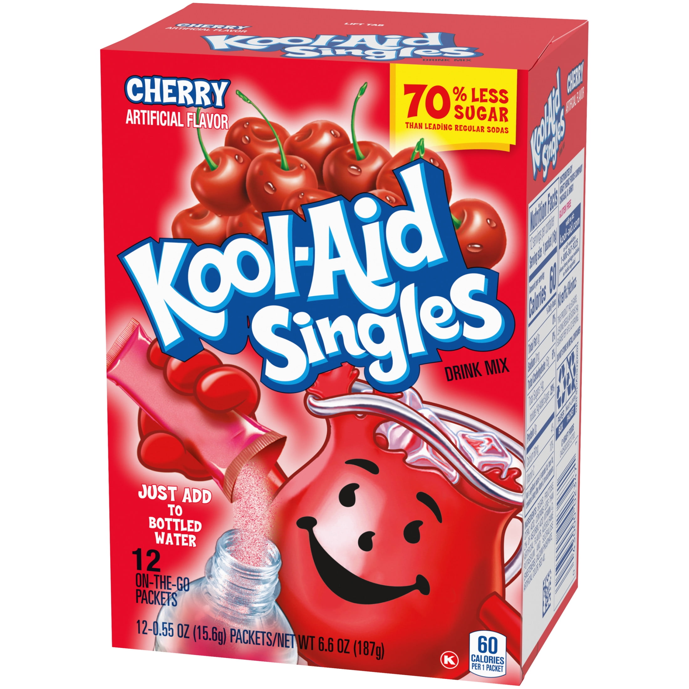 Kool-Aid Singles Sugar-Sweetened Cherry Artificially Flavored Powdered Soft Drink Mix, 12 ct On-the-Go-Packets