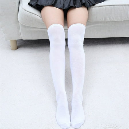 

Fashion Women Cotton Blend Over The Knee Long Socks Solid Thigh High Stocking Socks - White