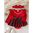 thumbnail image 2 of Suealasg Newborn Girl Fall Romper +Headband 2Pcs Baby Girls Christmas Clothes 3 6 9 12 18 Months Infant Girls Long Sleeve Plaid Print Romper Dress, 2 of 7