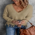 thumbnail image 2 of Mode des Femmes de Couleur Bloc Pull Manches Longues Creux Pompons en Détresse Pull, 2 of 4
