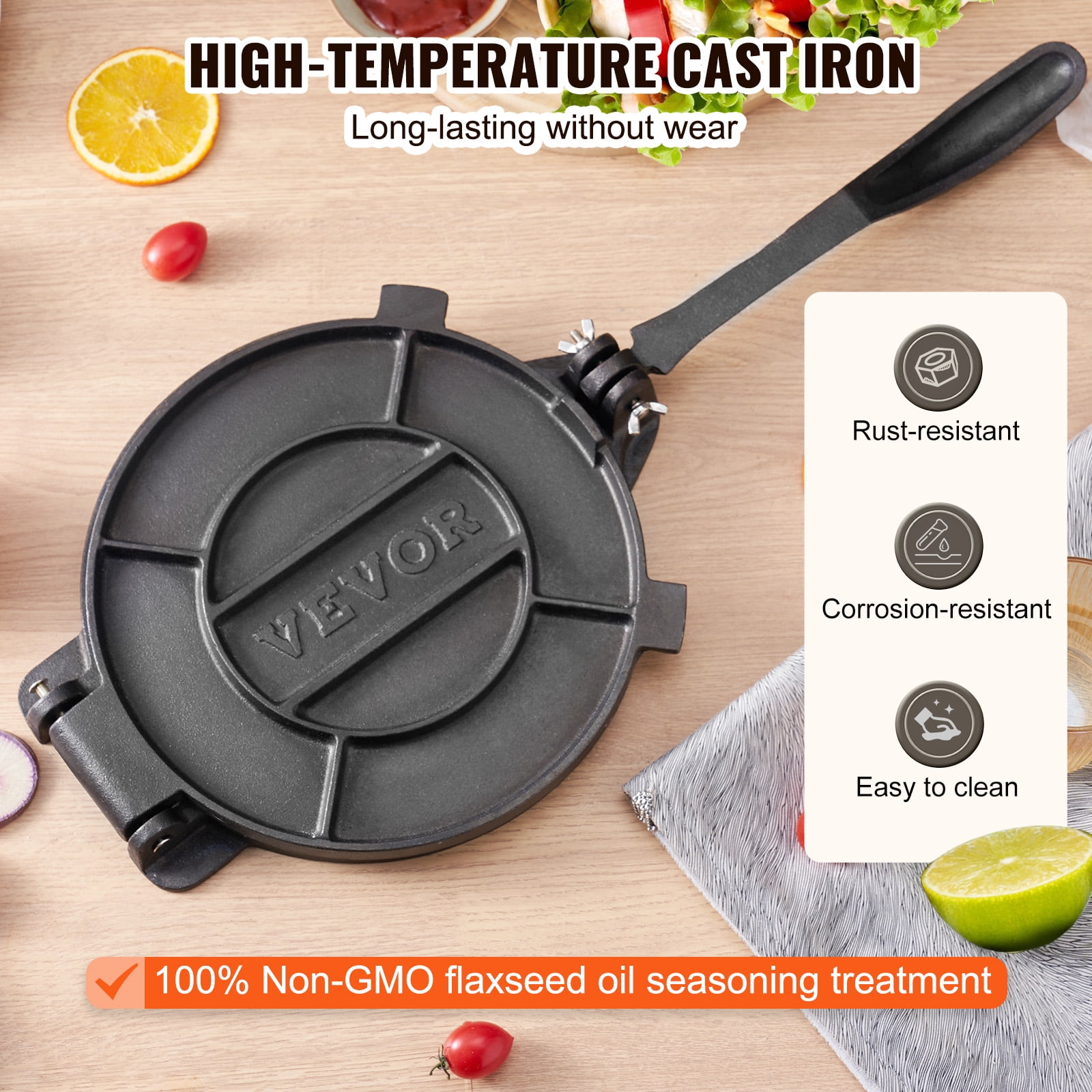KFFKFF 10 Inch Tortilla Press Chapati Maker Roti Dough Maker Heavy Duty Cast Iron Includes 100 Pcs Parchment Paper