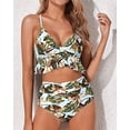 thumbnail image 4 of Women Two Piece Swimsuits High Waisted Ruffle Flounce Bikini V Neck Tummy Control Bathing Suit Green Leaves (M, 4 of 6